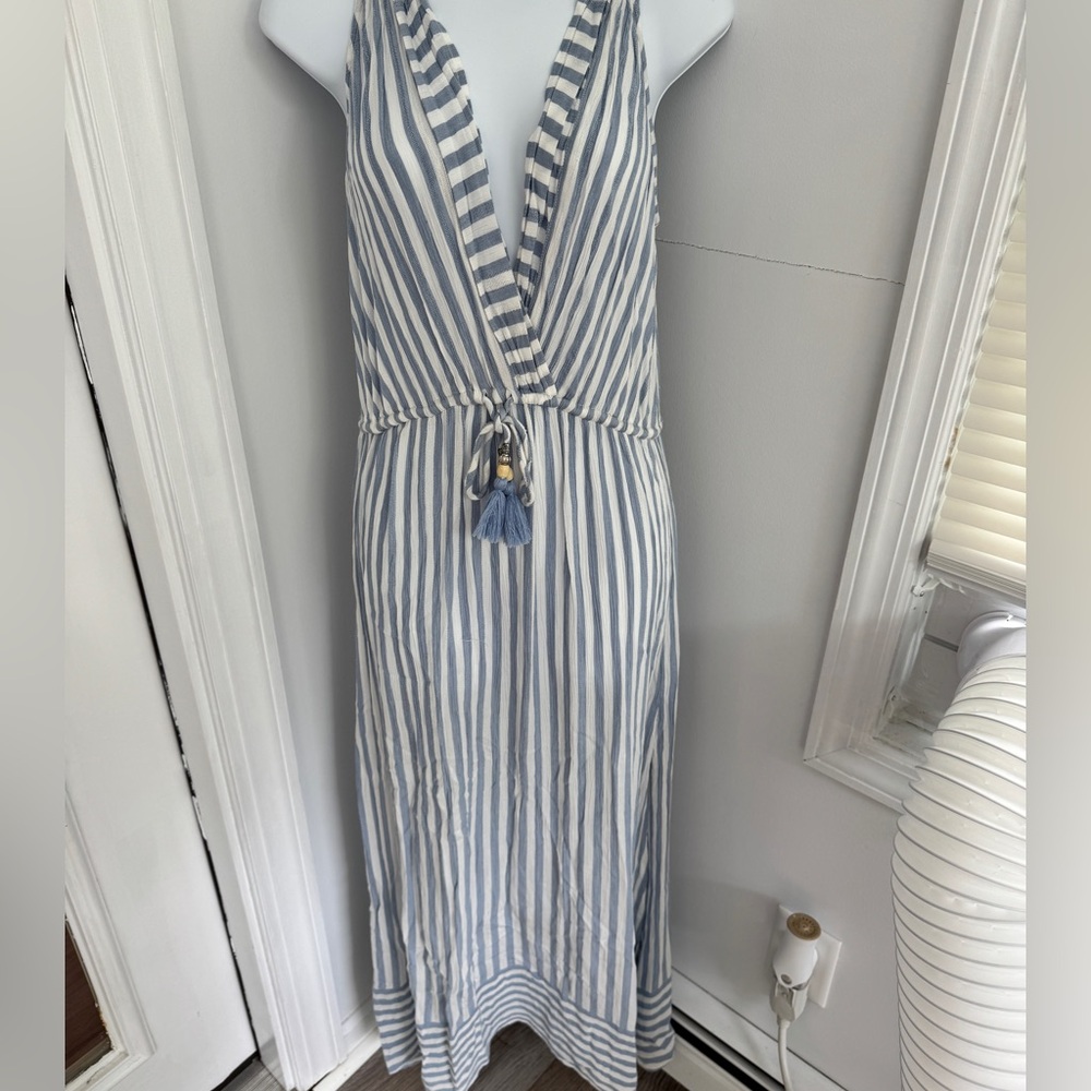 Blue Island Resort Maxi Sundress Plunge Neck